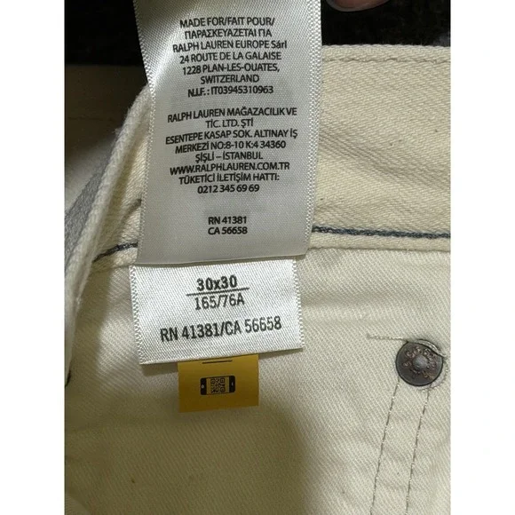 Polo Ralph Lauren The Varick Slim Straight Jeans 30x30 White Boat Button Fly - Picture 5 of 8